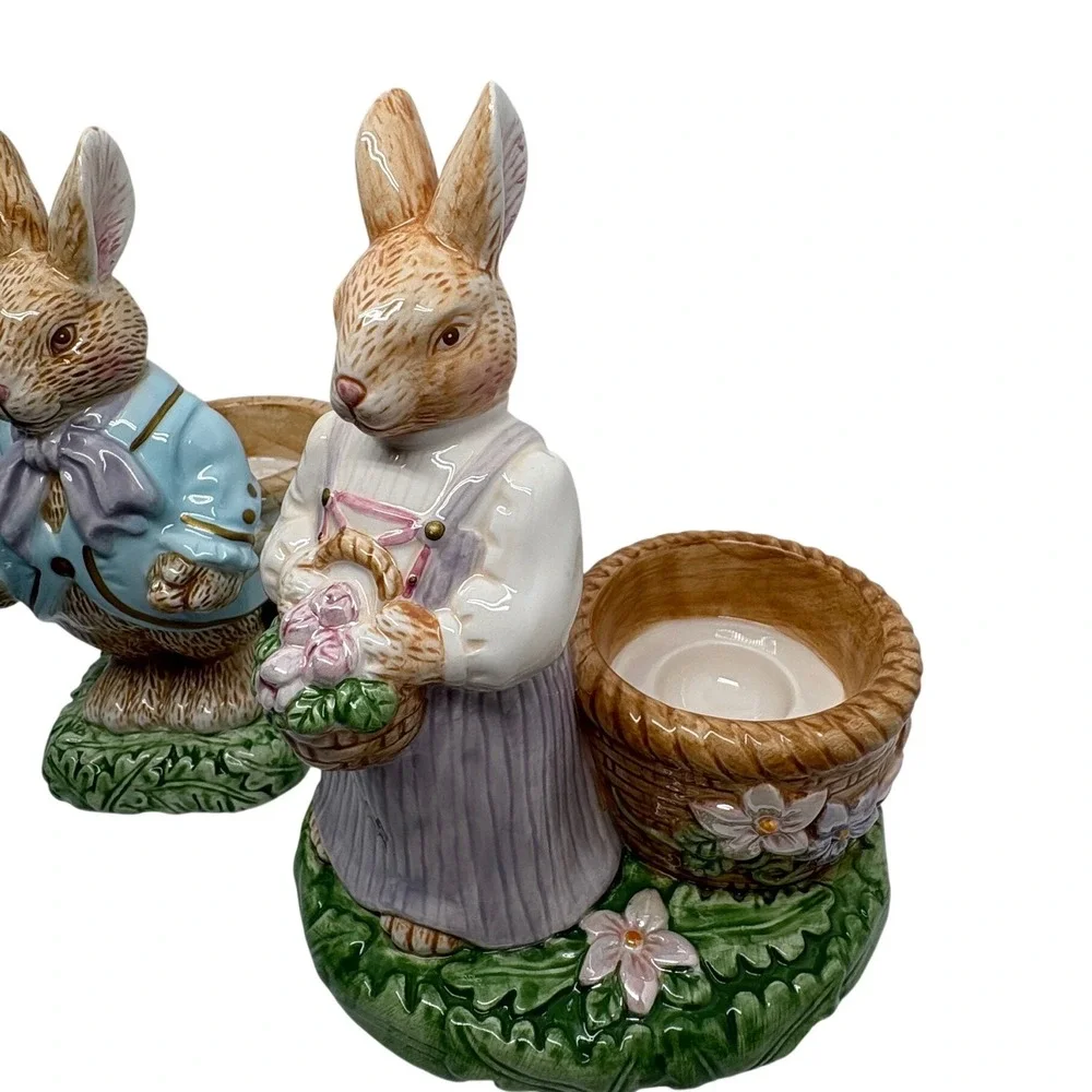 Avon Springtime Collection Ceramic Bunny Rabbit Candle Holder Figurines Easter